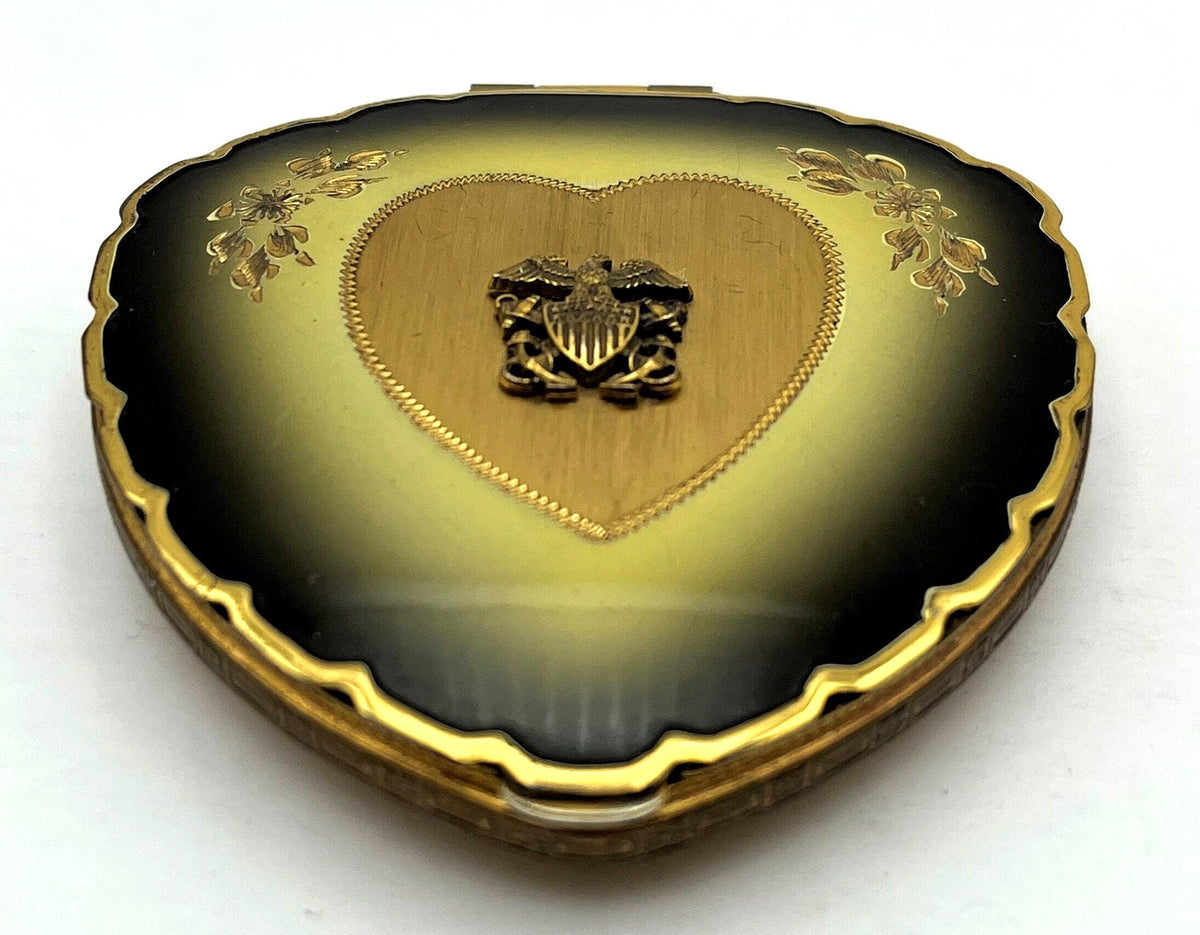 1940's WWII Lady's Compact with Navy Marine Emblem Eagle Anchors and Swords