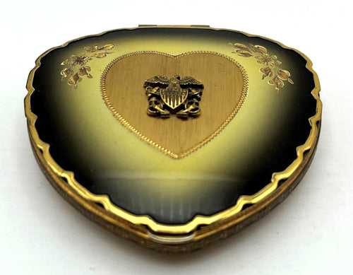1940's WWII Lady's Compact with Navy Marine Emblem Eagle Anchors and Swords