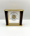 Danbury Quartz Clock Brass Acrylic and Mahogany Wood Mantel Desk or Shelf Clock. 7.25" x 6.75" tall
