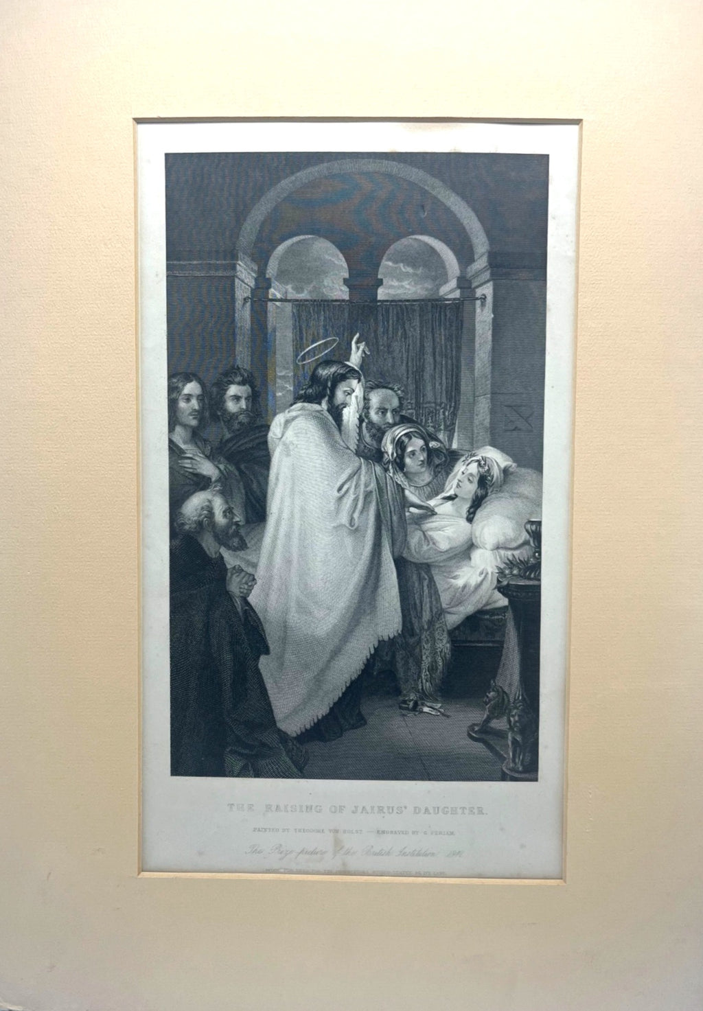 The Raising Of Jairus Daughter Engraving By G. Periam of Theodore Von Holst 1841 Painting  12 x 17.5"