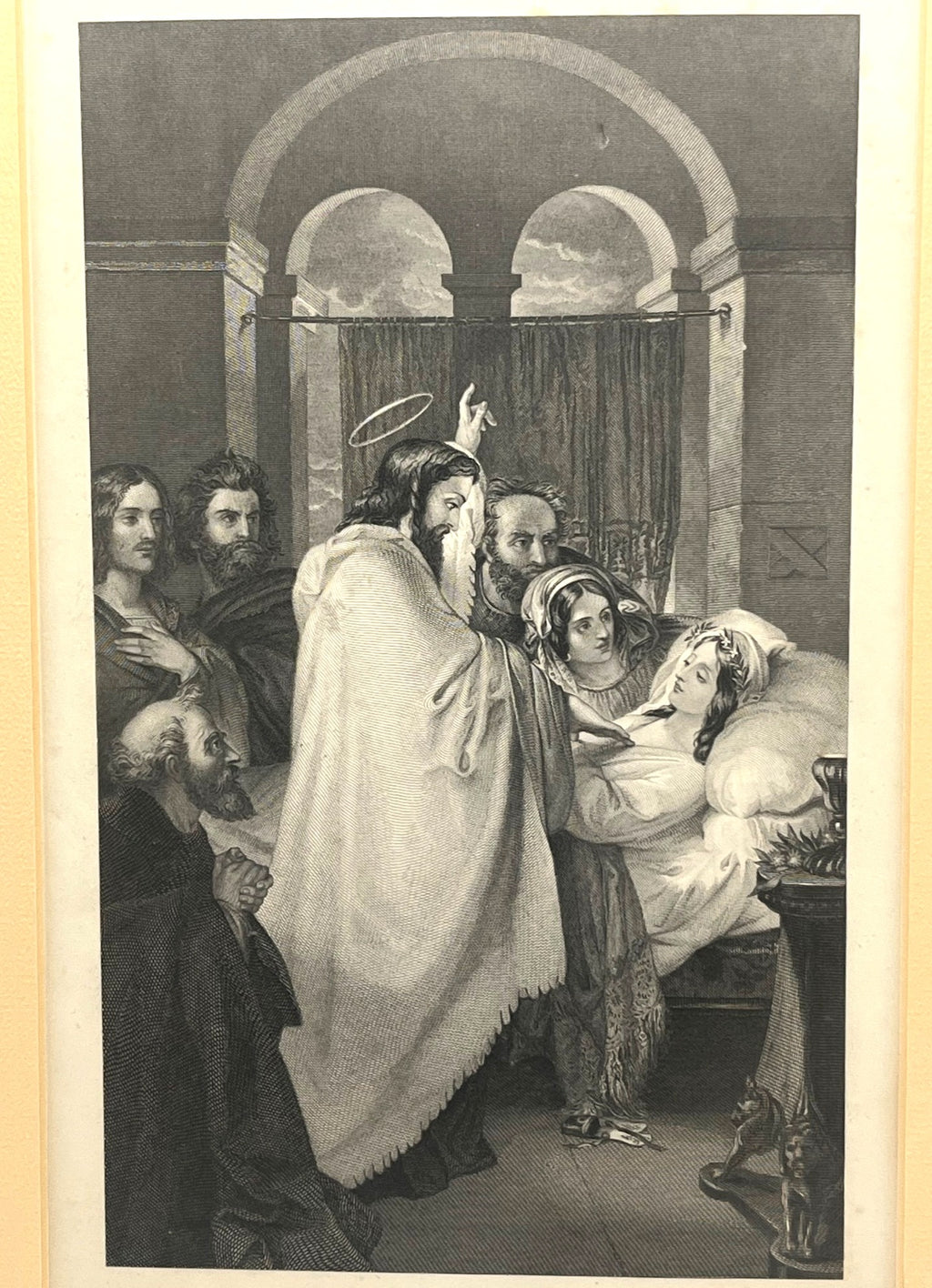 The Raising Of Jairus Daughter Engraving By G. Periam of Theodore Von Holst 1841 Painting  12 x 17.5"
