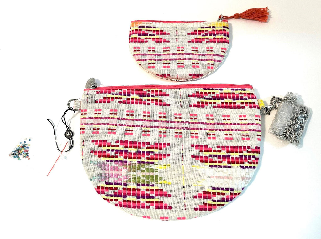 America & Beyond Beaded Clutch with Removeable Cross Body Chain and Coin Purse Beaded Birds and Embroidery 2 pc set