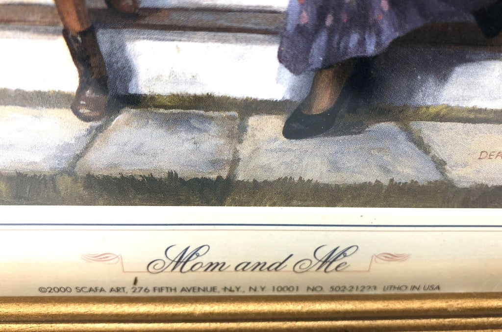 Art Lithograph "Mom and Me" by Dean Winters. A framed nostalgic image of mother and daughter with their Bibles in Sunday dress and hats.
