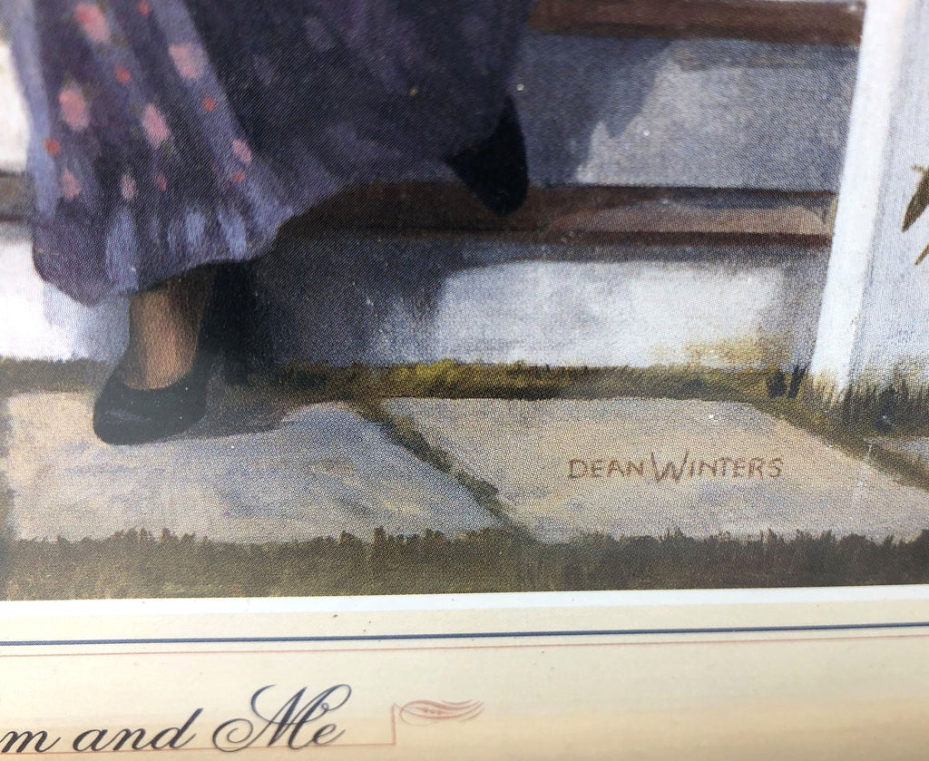 Art Lithograph "Mom and Me" by Dean Winters. A framed nostalgic image of mother and daughter with their Bibles in Sunday dress and hats.