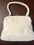 Vintage White Beaded Evening Handbag With Gold-Tone Frame 9" x 7"