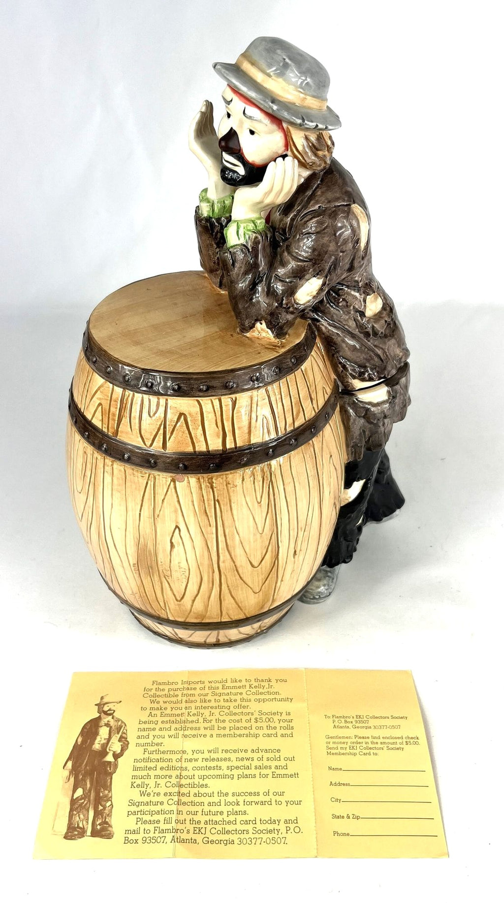 Emmett Kelly Jr. Ceramic Cookie Jar Rare Vintage, Highly Collectible  8" x 13.5"