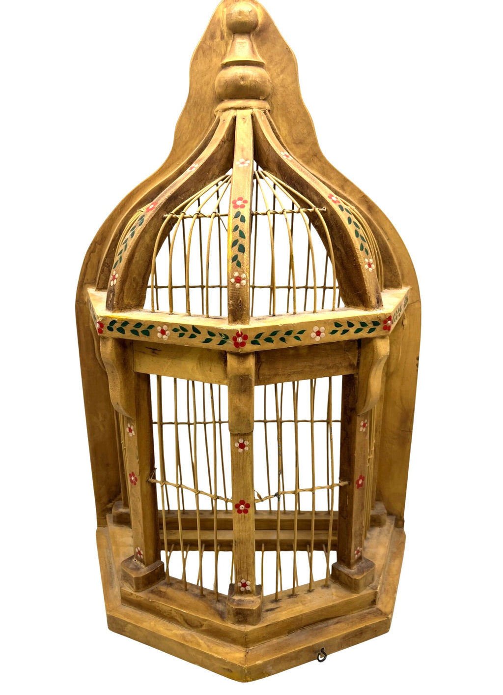 Handcrafted Half Wooden Birdcage French Country Garden Style Painted Floral Designs Hexagonal Base Made in Philippines