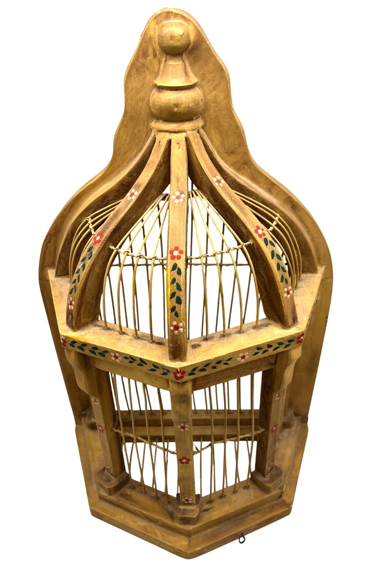 Handcrafted Half Wooden Birdcage French Country Garden Style Painted Floral Designs Hexagonal Base Made in Philippines