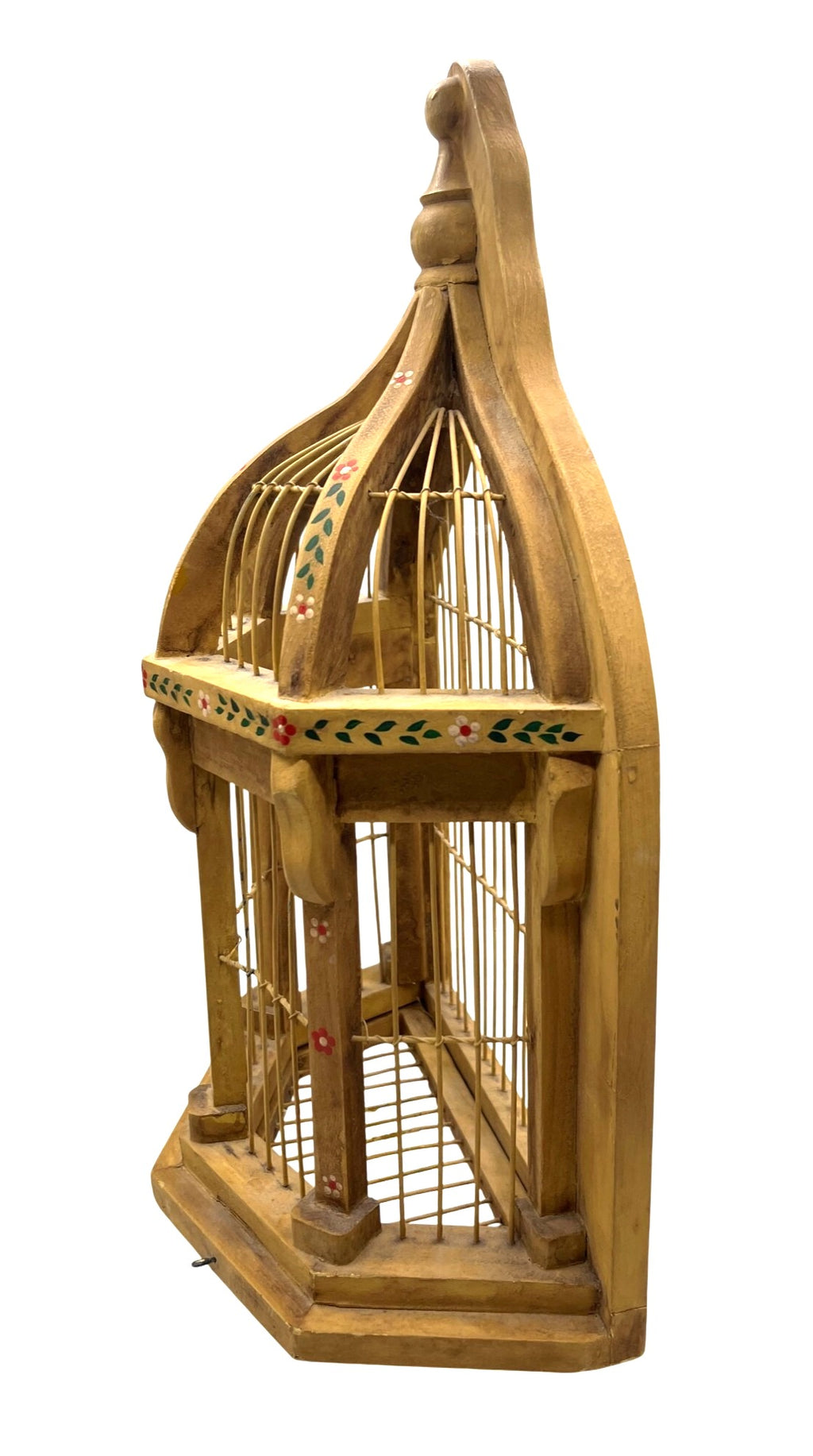 Handcrafted Half Wooden Birdcage French Country Garden Style Painted Floral Designs Hexagonal Base Made in Philippines