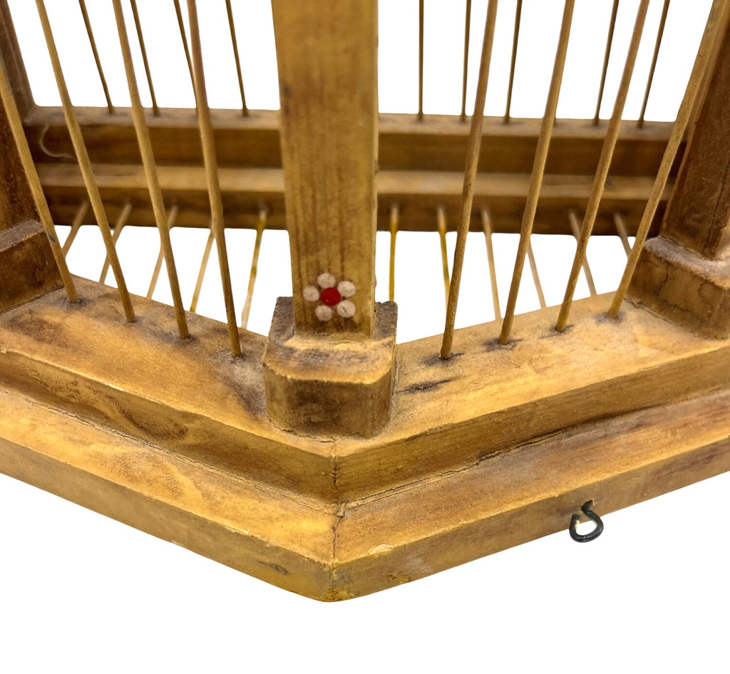 Handcrafted Half Wooden Birdcage French Country Garden Style Painted Floral Designs Hexagonal Base Made in Philippines
