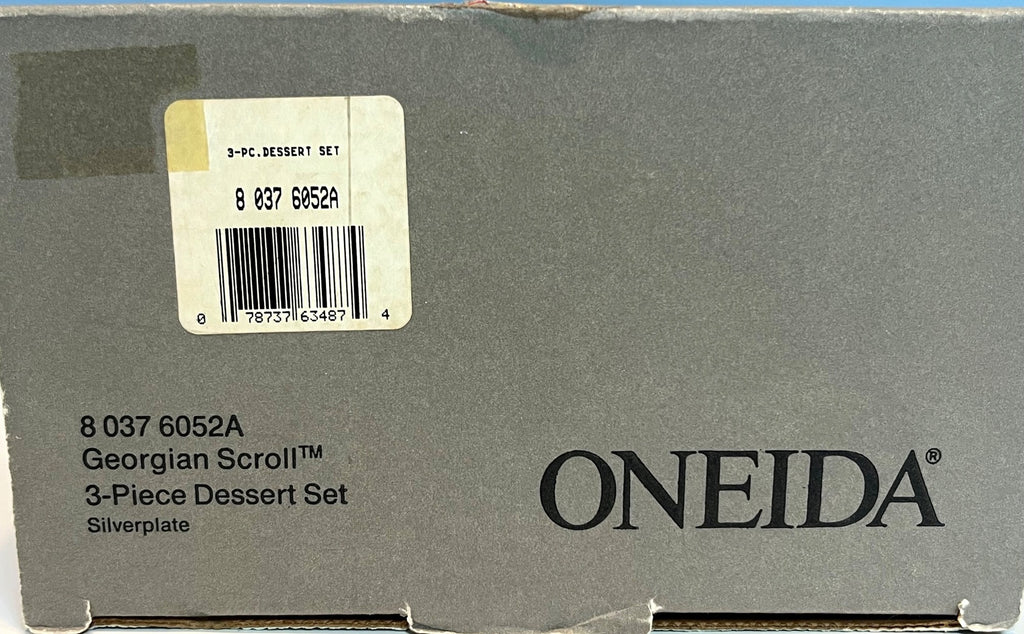 Oneida Georgian Scroll 3-Piece Dessert Set Silver Plate Tray Creamer and Sugar Bowl NIB