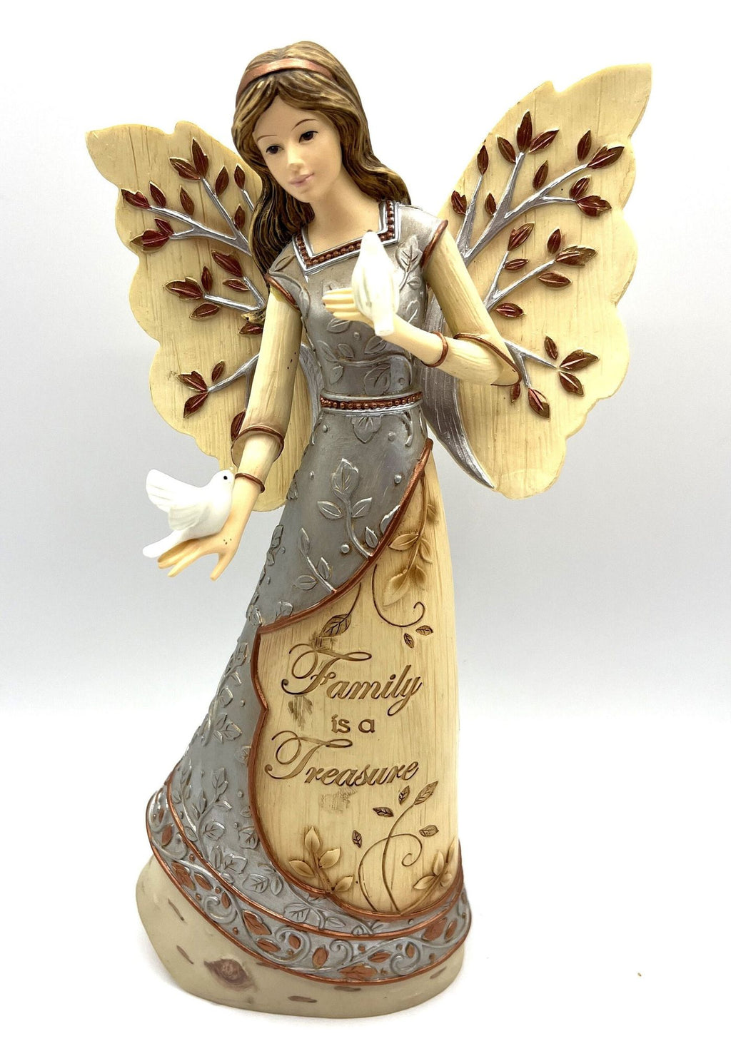 Angel with Two White Doves Figurine Family Is A Treasure by Elements Highly Detailed 9" tall