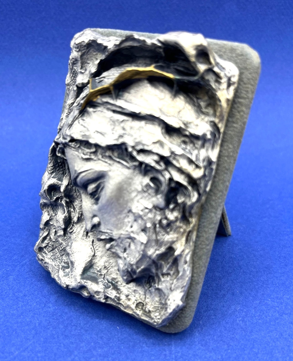Art Sculpture Jesus Christ w Crown of Thorns 3D Plaque in Silver and Gold Accent Made in Italy 2.5" x 3.5"