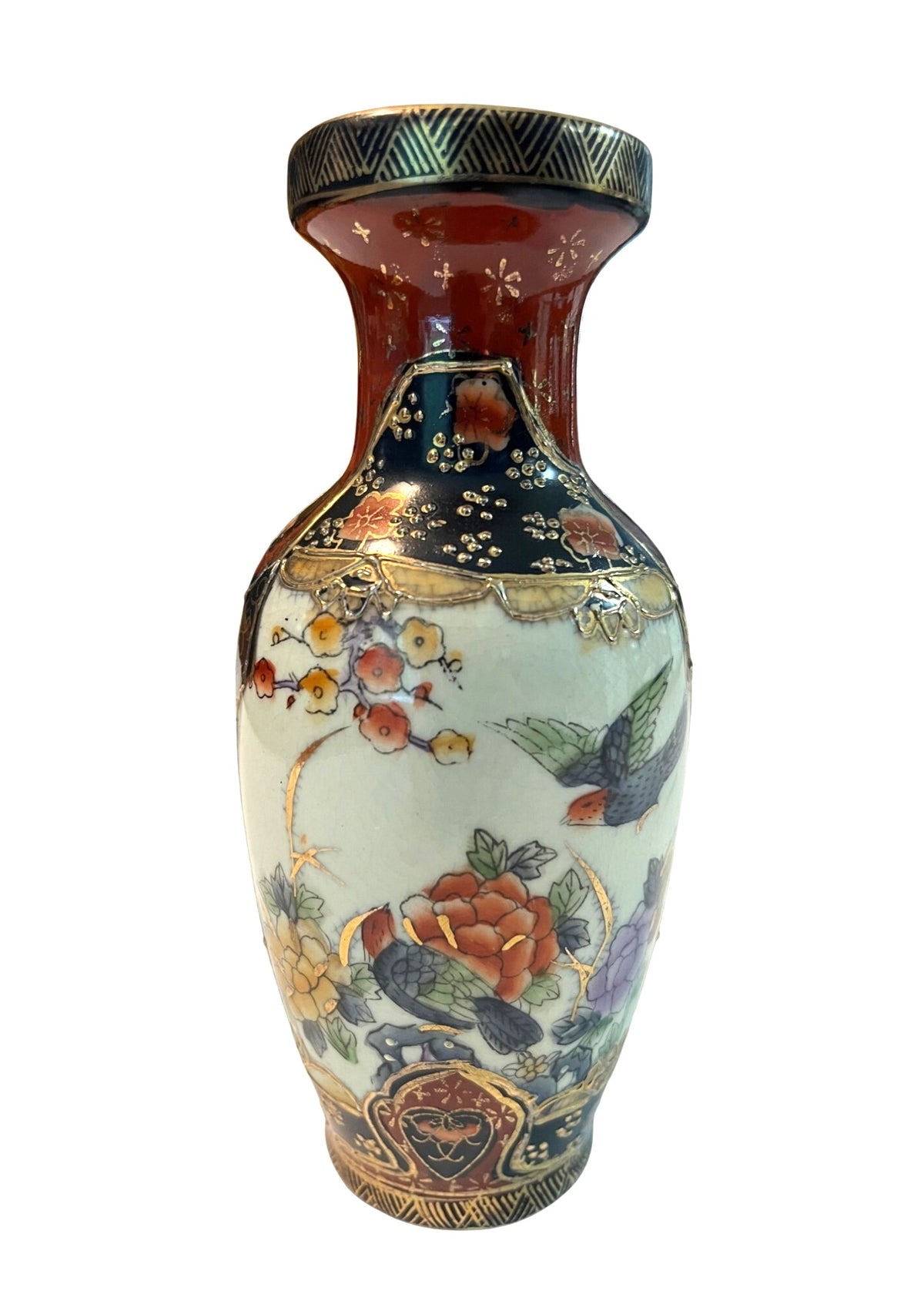 Vintage Hand Painted Chinese Porcelain Vase With Floral & Bird Design 6 Inch Decorative Collectible