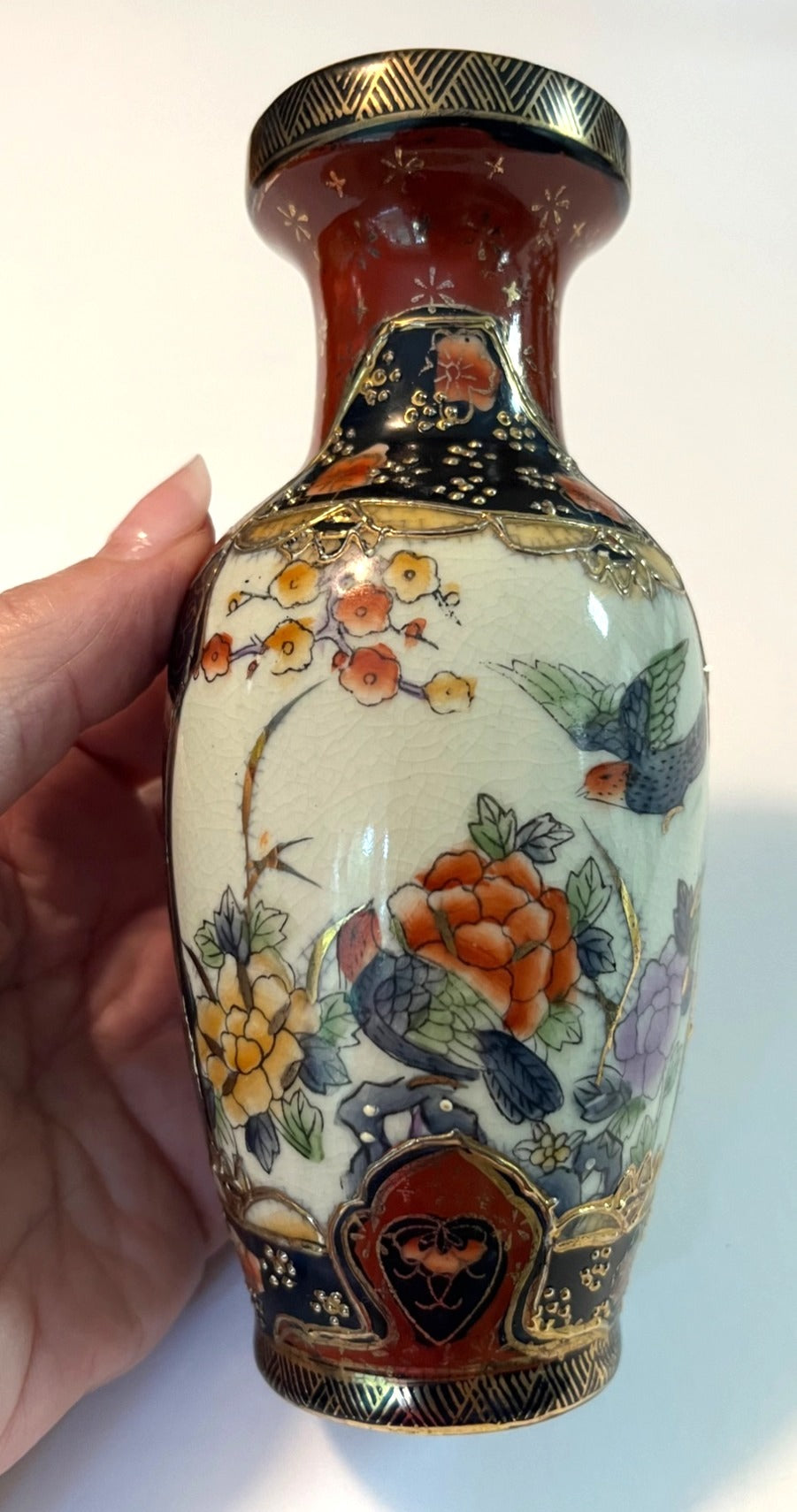 Vintage Hand Painted Chinese Porcelain Vase With Floral & Bird Design 6 Inch Decorative Collectible