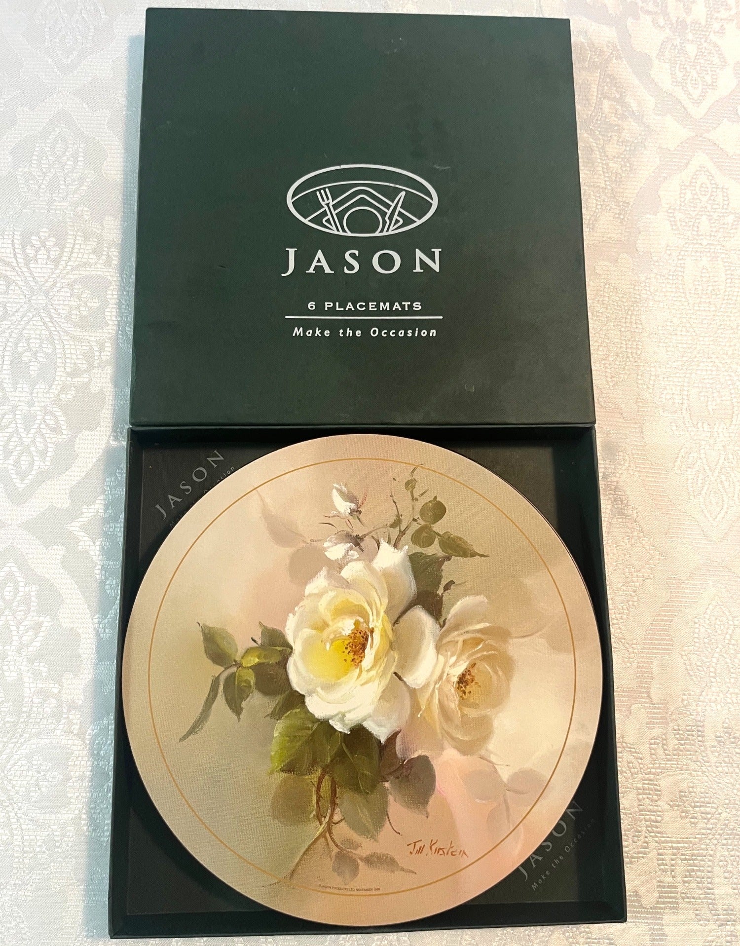 Jason Products Fragrant Blooms Rose-Themed Placemats Set Of 6 By Jill Kirstein Signed Prints 9.5"