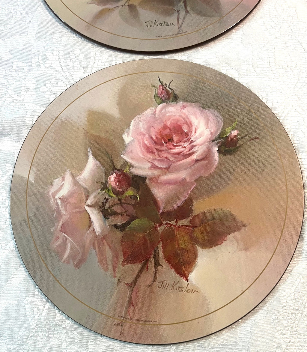 Jason Products Fragrant Blooms Rose-Themed Placemats Set Of 6 By Jill Kirstein Signed Prints 9.5"