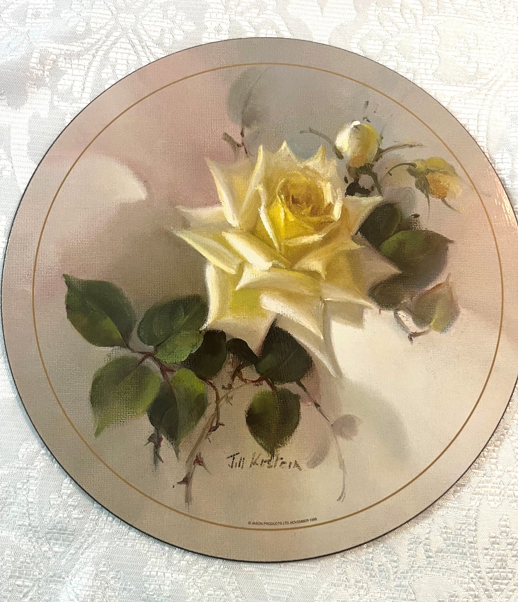 Jason Products Fragrant Blooms Rose-Themed Placemats Set Of 6 By Jill Kirstein Signed Prints 9.5"