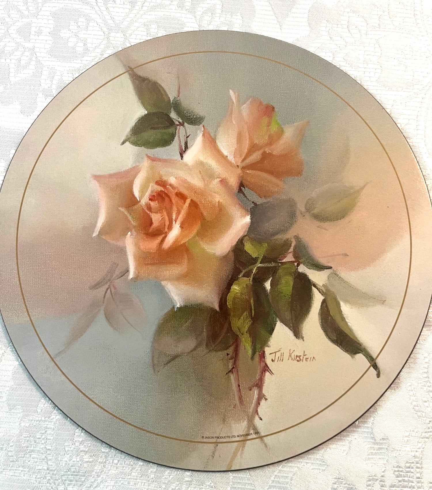 Jason Products Fragrant Blooms Rose-Themed Placemats Set Of 6 By Jill Kirstein Signed Prints 9.5"