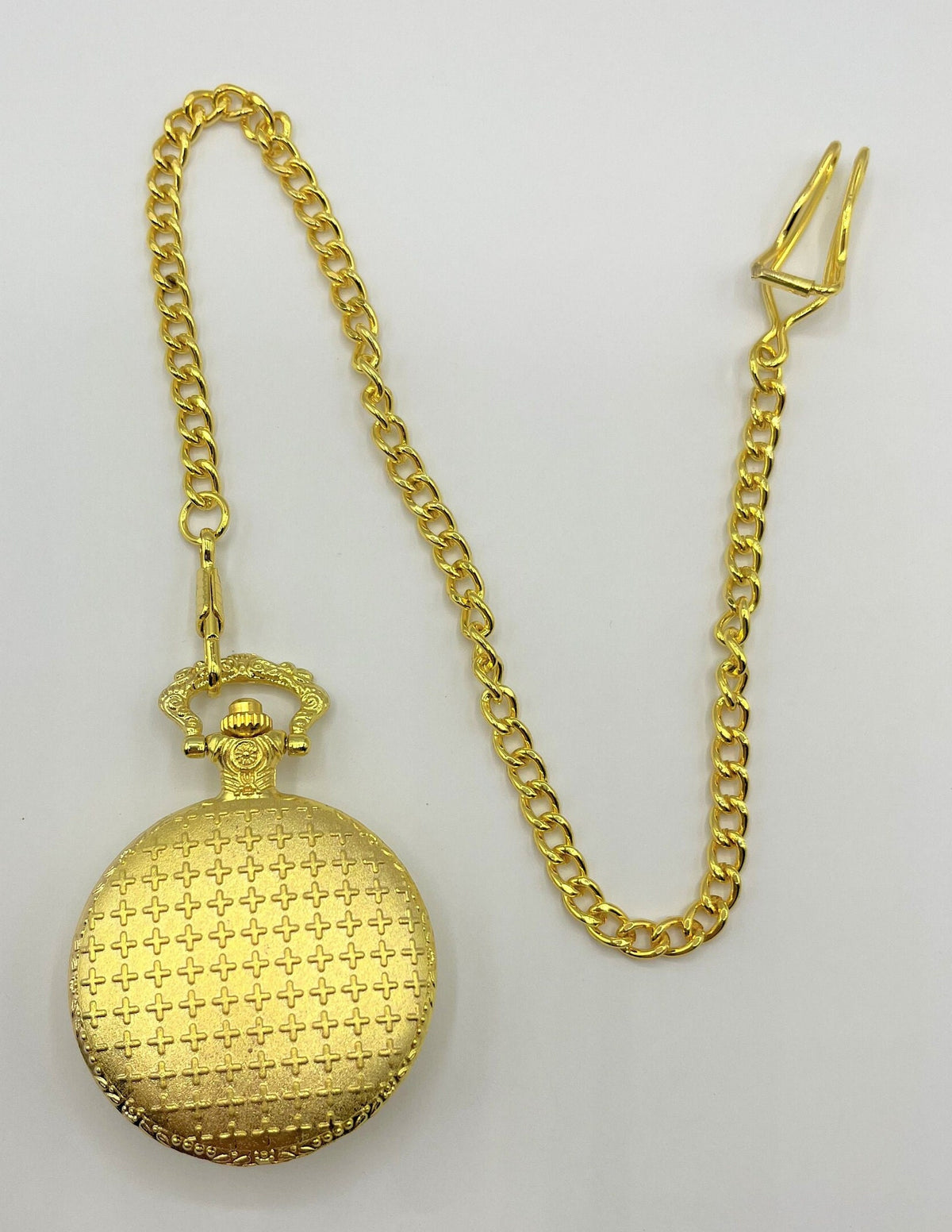Liberty Eagle Gold Tone Pocket Watch with Chain, Dimensional Liberty Eagle on the front. New Battery Installed.  1.75" diameter