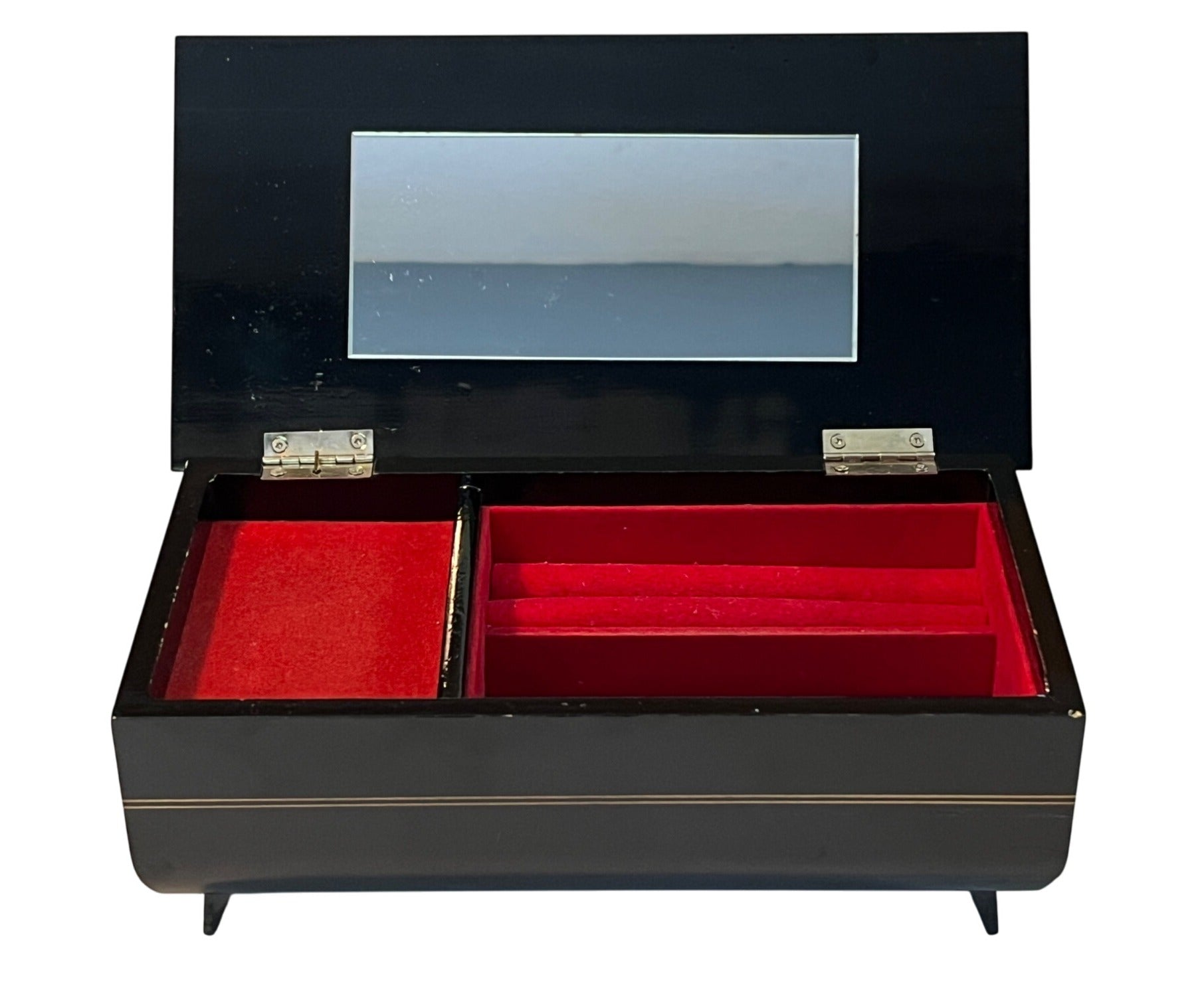Vintage Japanese Chokin Art Musical Jewelry Box With Mirror & Red Velvet Interior 9" x 4.5" x 3.5" high