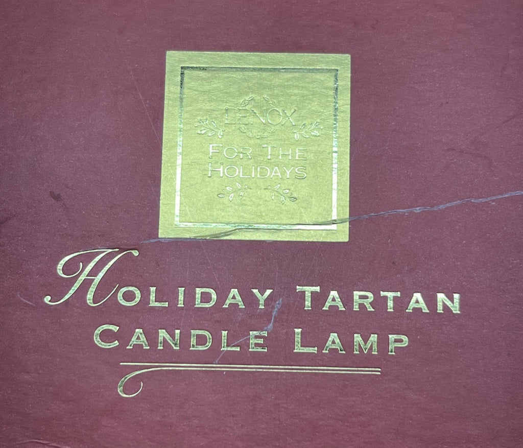 Lenox Holiday Tartan Ceramic Table Candle Lamp With Festive Bow & Fruit Design 10" tall