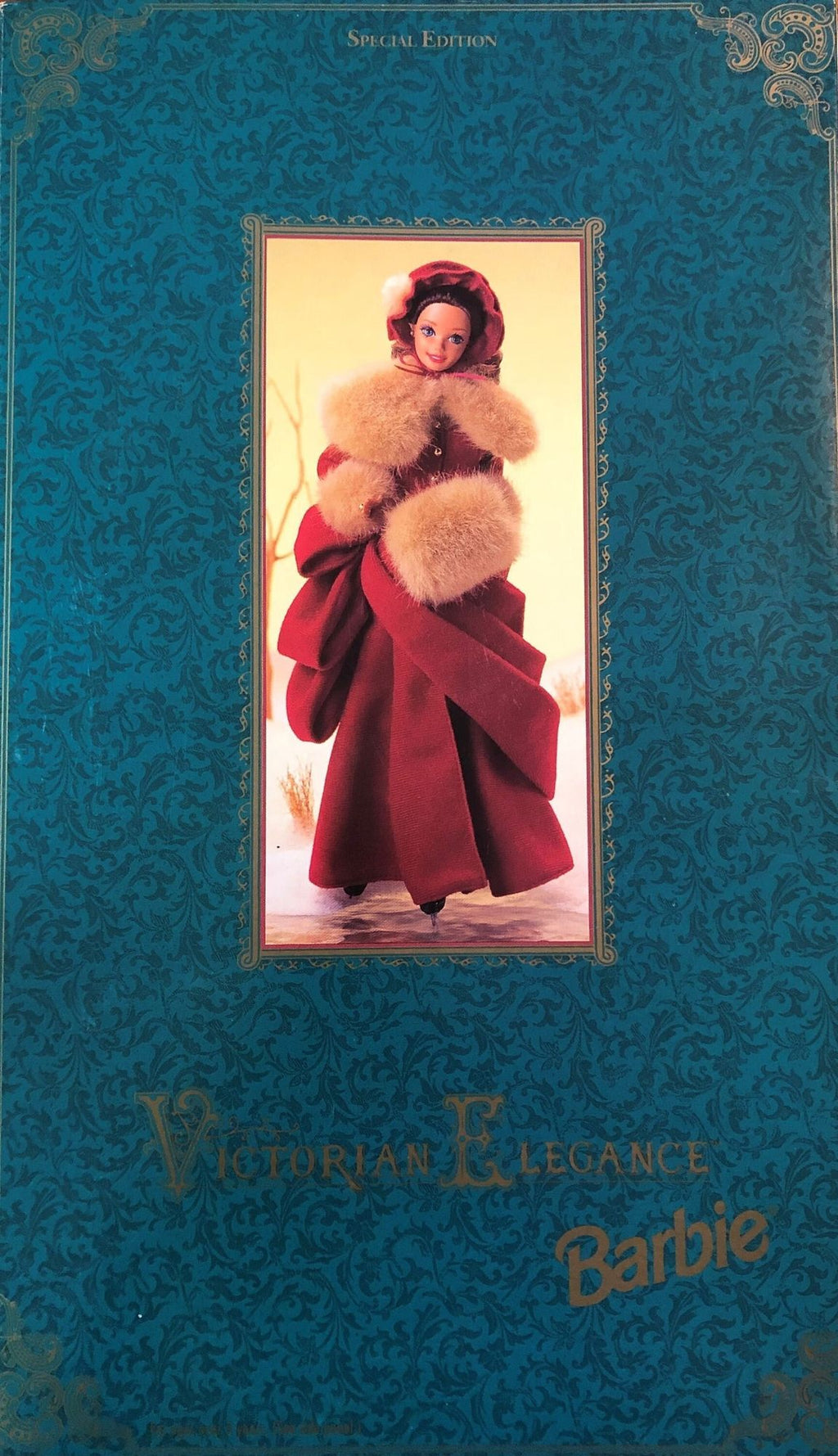 1994 Victorian Elegance Barbie Special Edition for Hallmark. Dressed in a Burgundy Skating Costume with Hat and Muff and Ice Skates. 11"