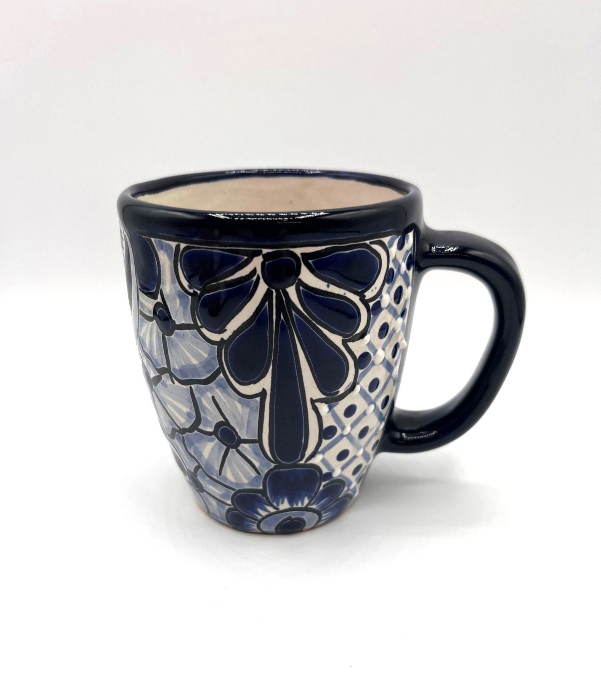 Handcrafted Lead-Free Ceramic Mug With Blue Floral Design - Made In Mexico
