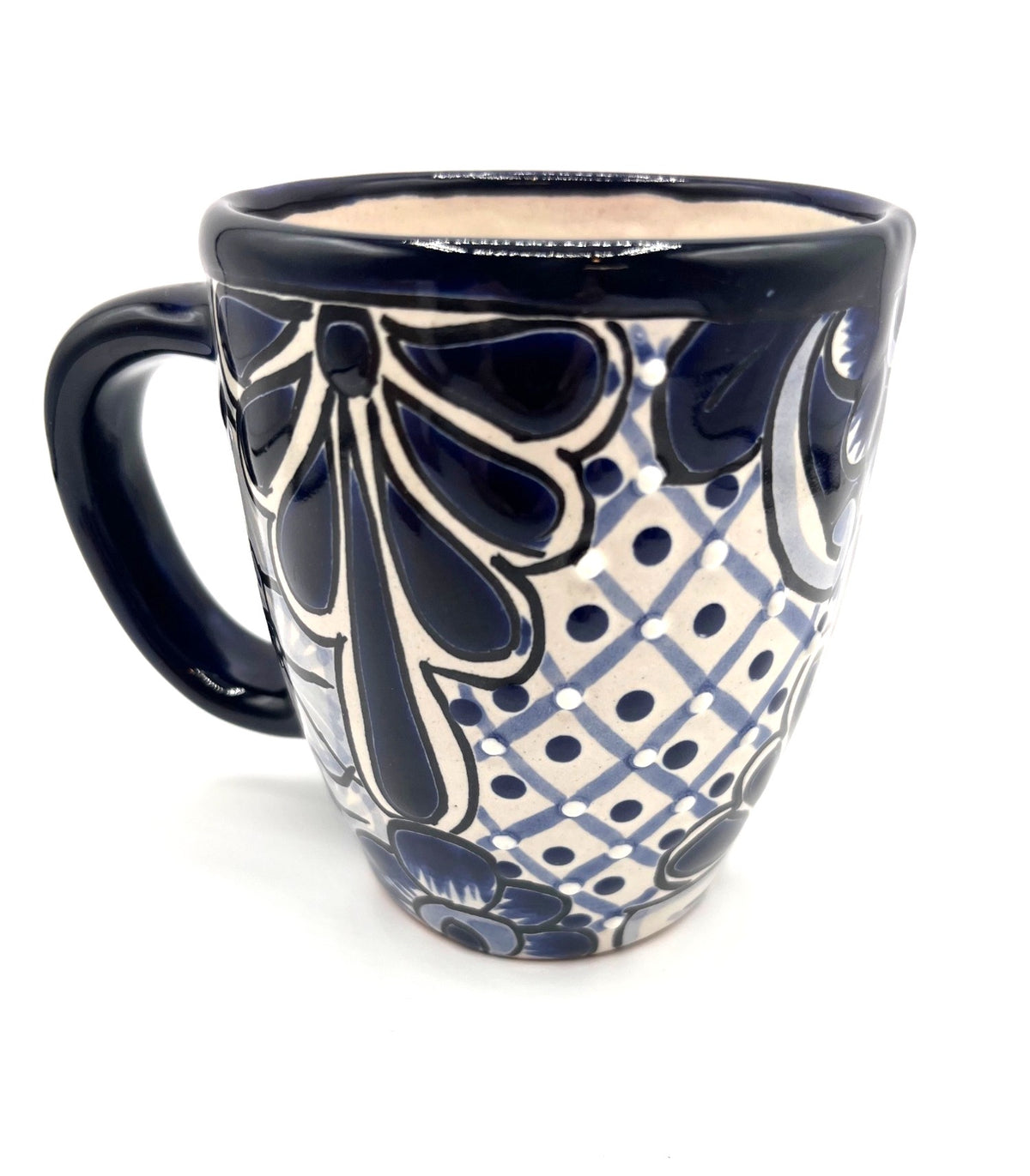 Handcrafted Lead-Free Ceramic Mug With Blue Floral Design - Made In Mexico