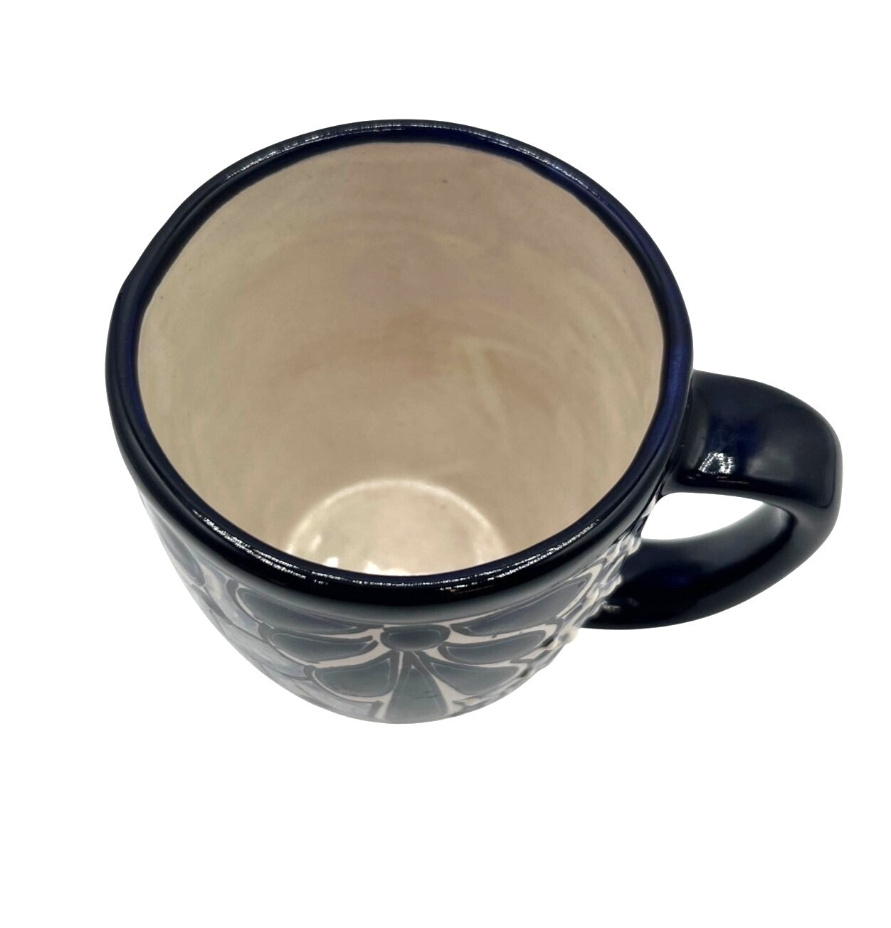 Handcrafted Lead-Free Ceramic Mug With Blue Floral Design - Made In Mexico
