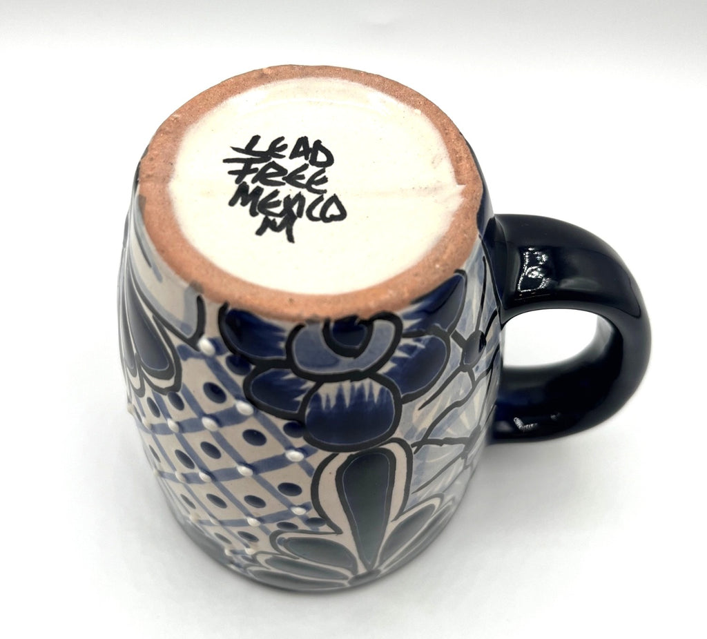 Handcrafted Lead-Free Ceramic Mug With Blue Floral Design - Made In Mexico