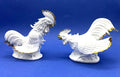 Vintage White Porcelain Fighting Rooster Figurines With Gold Accents 4.5" tall