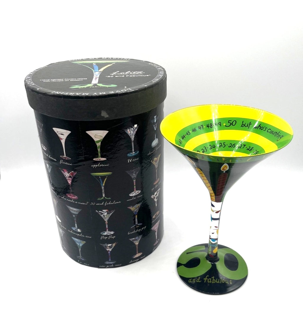 Lolita "50 And Fabulous" Hand-Painted Martini Glass With Gift Box Fun Birthday Gift