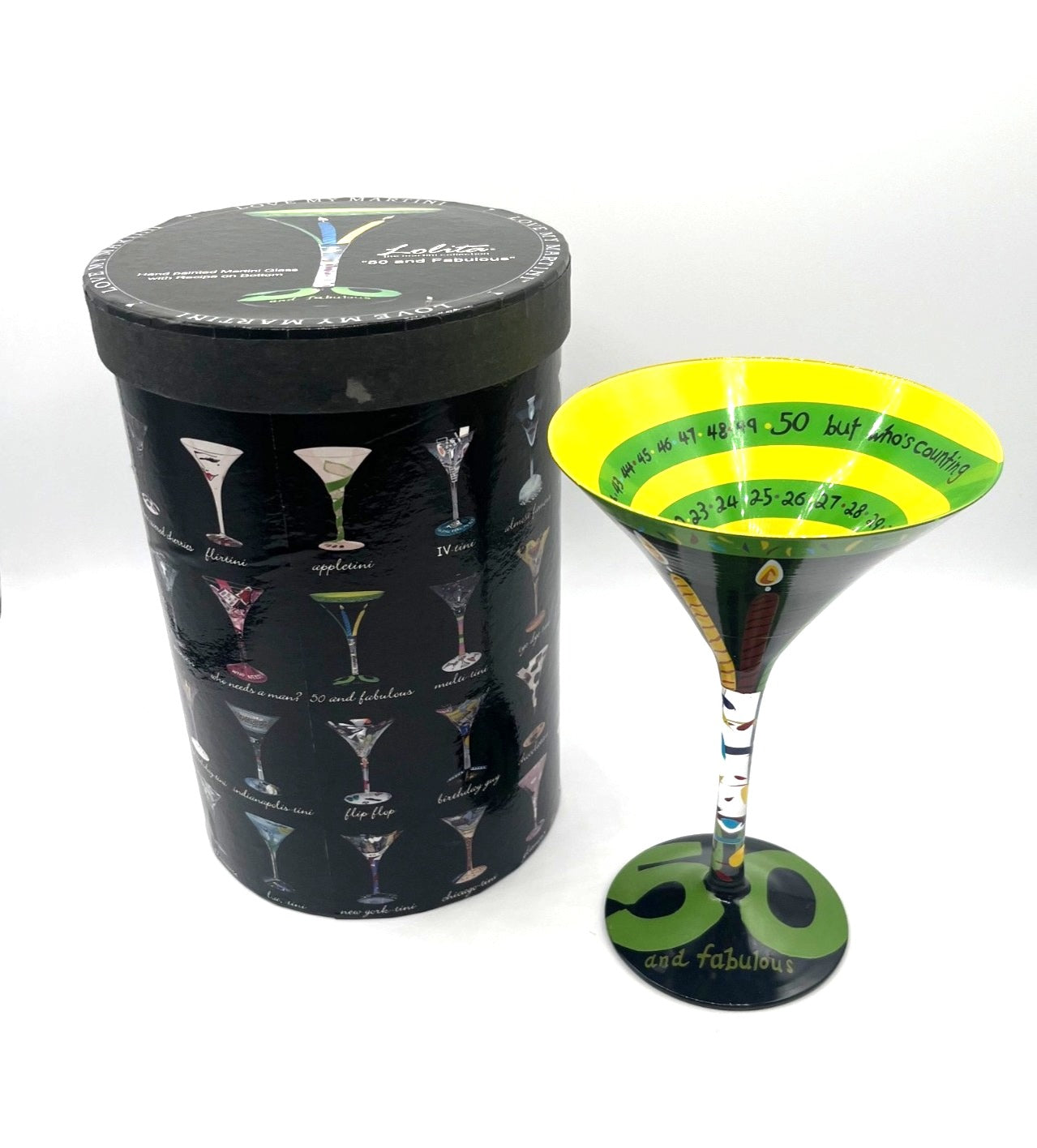 Lolita "50 And Fabulous" Hand-Painted Martini Glass With Gift Box Fun Birthday Gift
