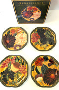 Renaissance Raymond Waites Salad & Dessert Plates 8.5" Floral Fruit Design Set Of 4 Certified International