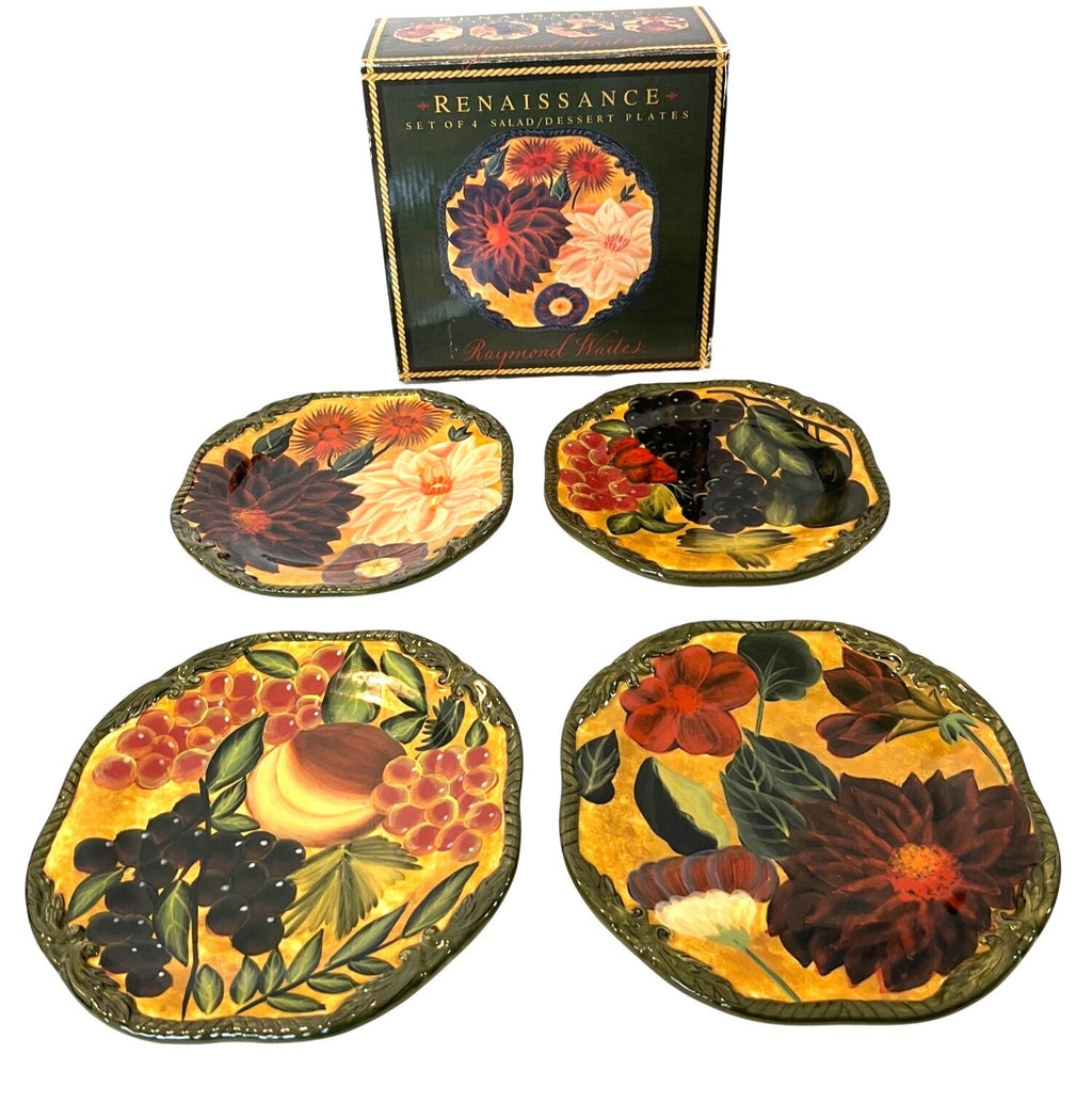 Renaissance Raymond Waites Salad & Dessert Plates 8.5" Floral Fruit Design Set Of 4 Certified International