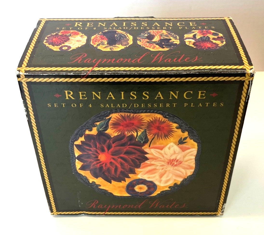Renaissance Raymond Waites Salad & Dessert Plates 8.5" Floral Fruit Design Set Of 4 Certified International