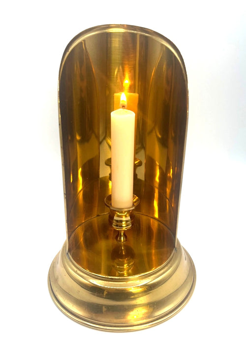 Brass Chamberstick Candle Holder With Reflector Shield & Handle - Vintage Design