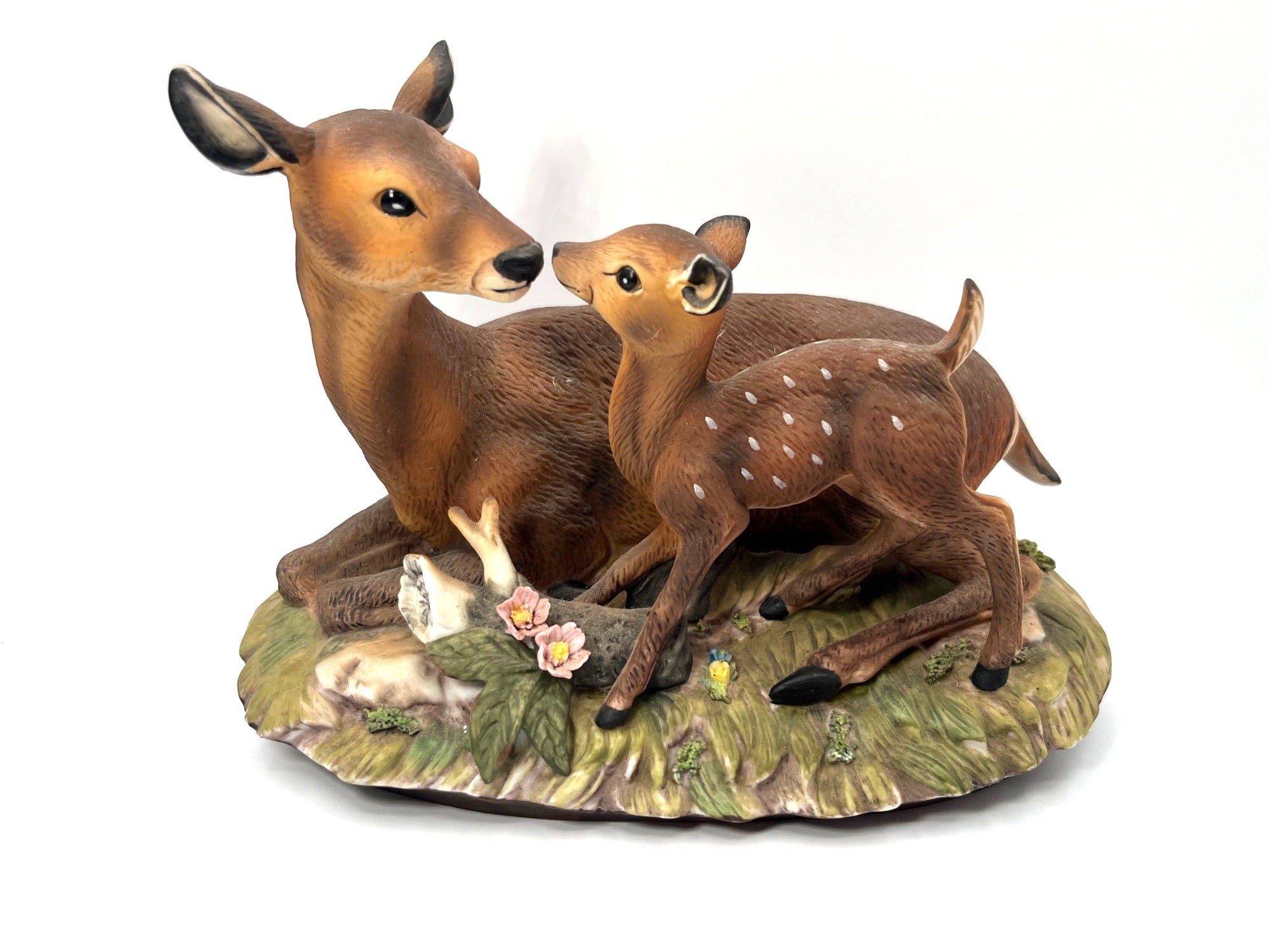 Deer & Fawn Figurine Sculpture Masterpiece Porcelain by Homco Hand-Painted Wildlife Home Decor Display 7.5" Nature Scene