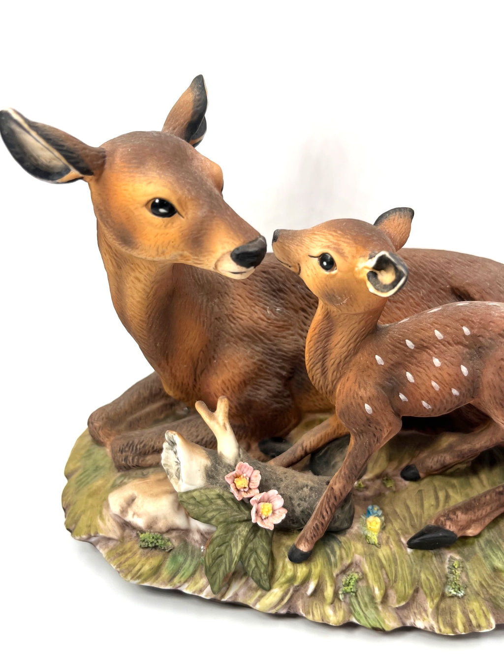 Deer & Fawn Figurine Sculpture Masterpiece Porcelain by Homco Hand-Painted Wildlife Home Decor Display 7.5" Nature Scene
