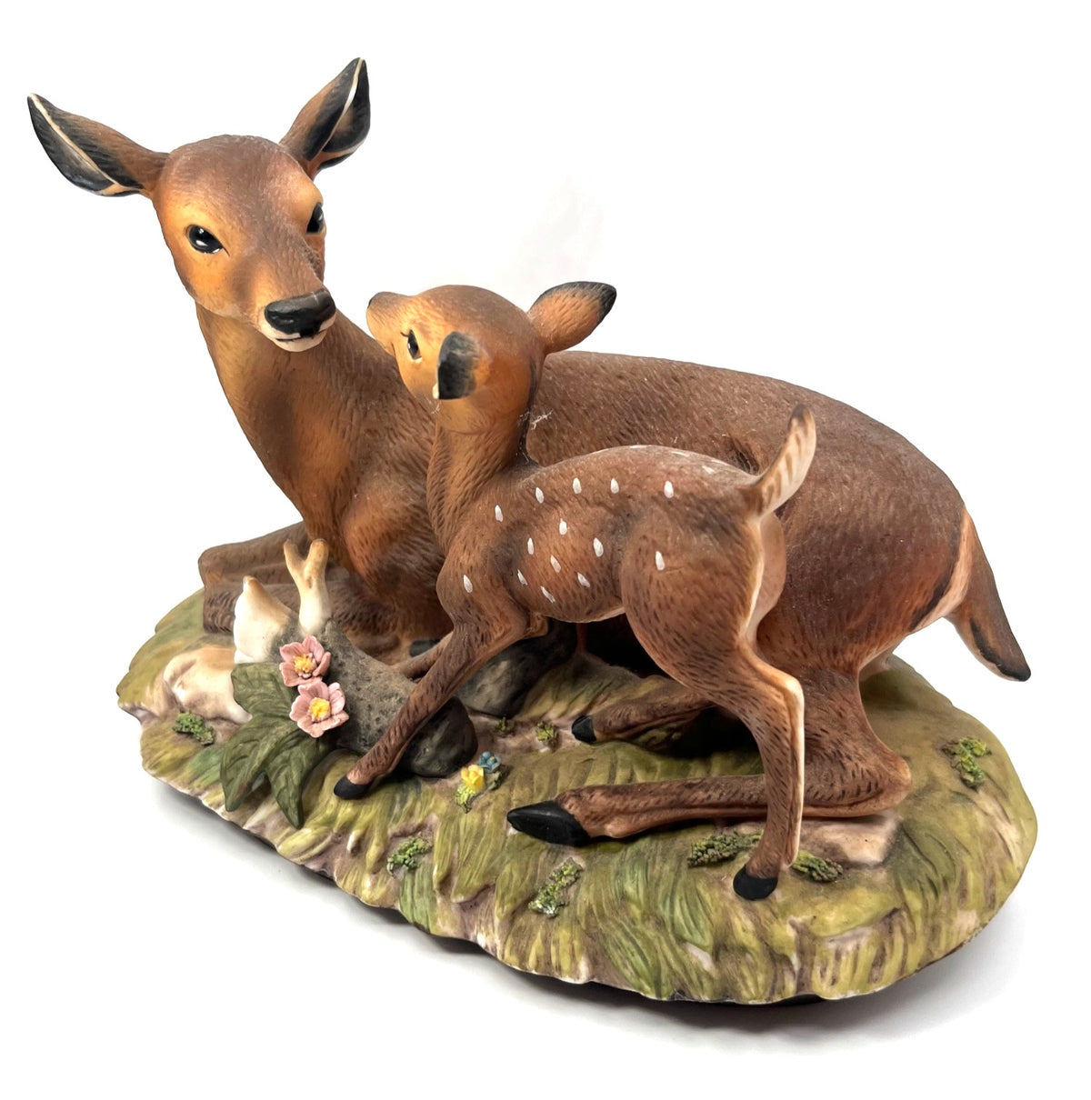 Deer & Fawn Figurine Sculpture Masterpiece Porcelain by Homco Hand-Painted Wildlife Home Decor Display 7.5" Nature Scene