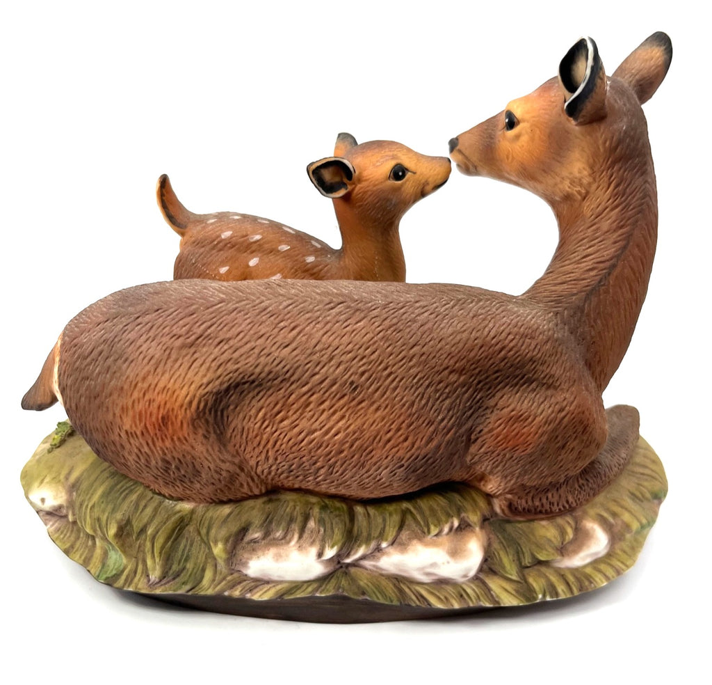 Deer & Fawn Figurine Sculpture Masterpiece Porcelain by Homco Hand-Painted Wildlife Home Decor Display 7.5" Nature Scene
