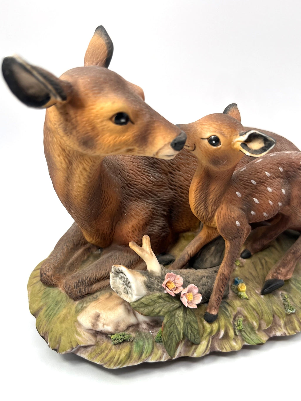 Deer & Fawn Figurine Sculpture Masterpiece Porcelain by Homco Hand-Painted Wildlife Home Decor Display 7.5" Nature Scene