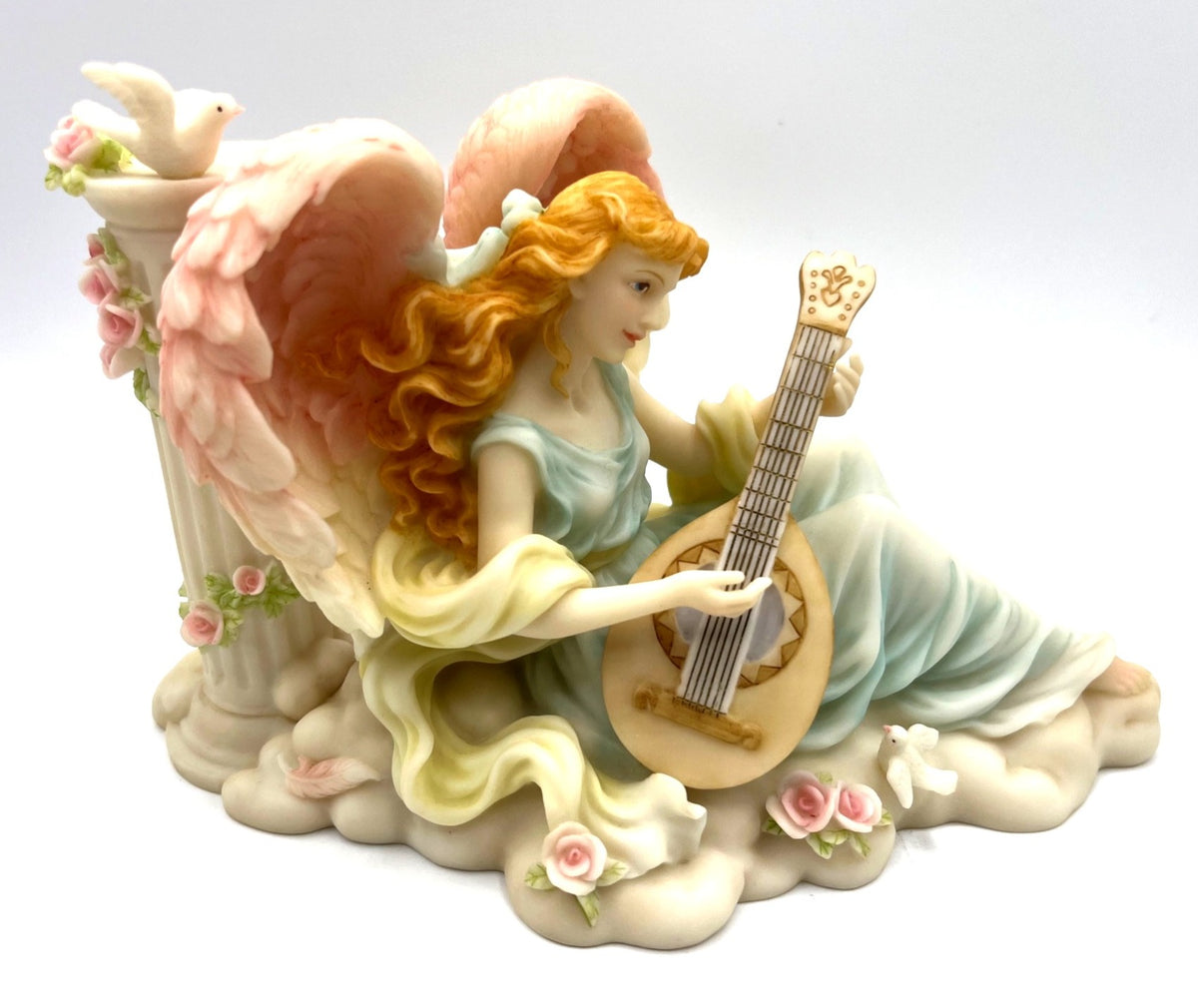 Seraphim Classics 2000 Golden Wings Exclusive Juliette Angel Figurine Playing Lute "Music's Gift" By Roman Inc 7.75 x 5"