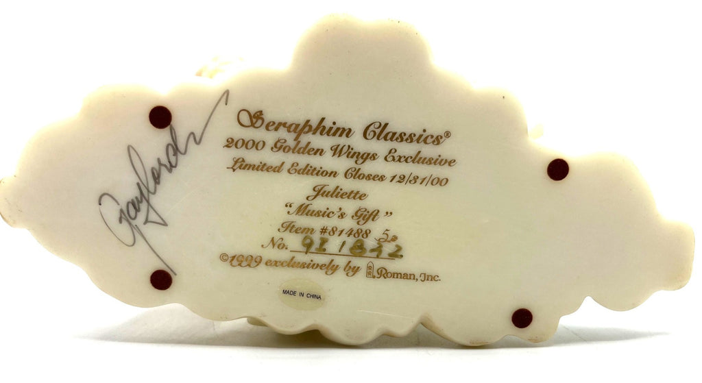 Seraphim Classics 2000 Golden Wings Exclusive Juliette Angel Figurine Playing Lute "Music's Gift" By Roman Inc 7.75 x 5"