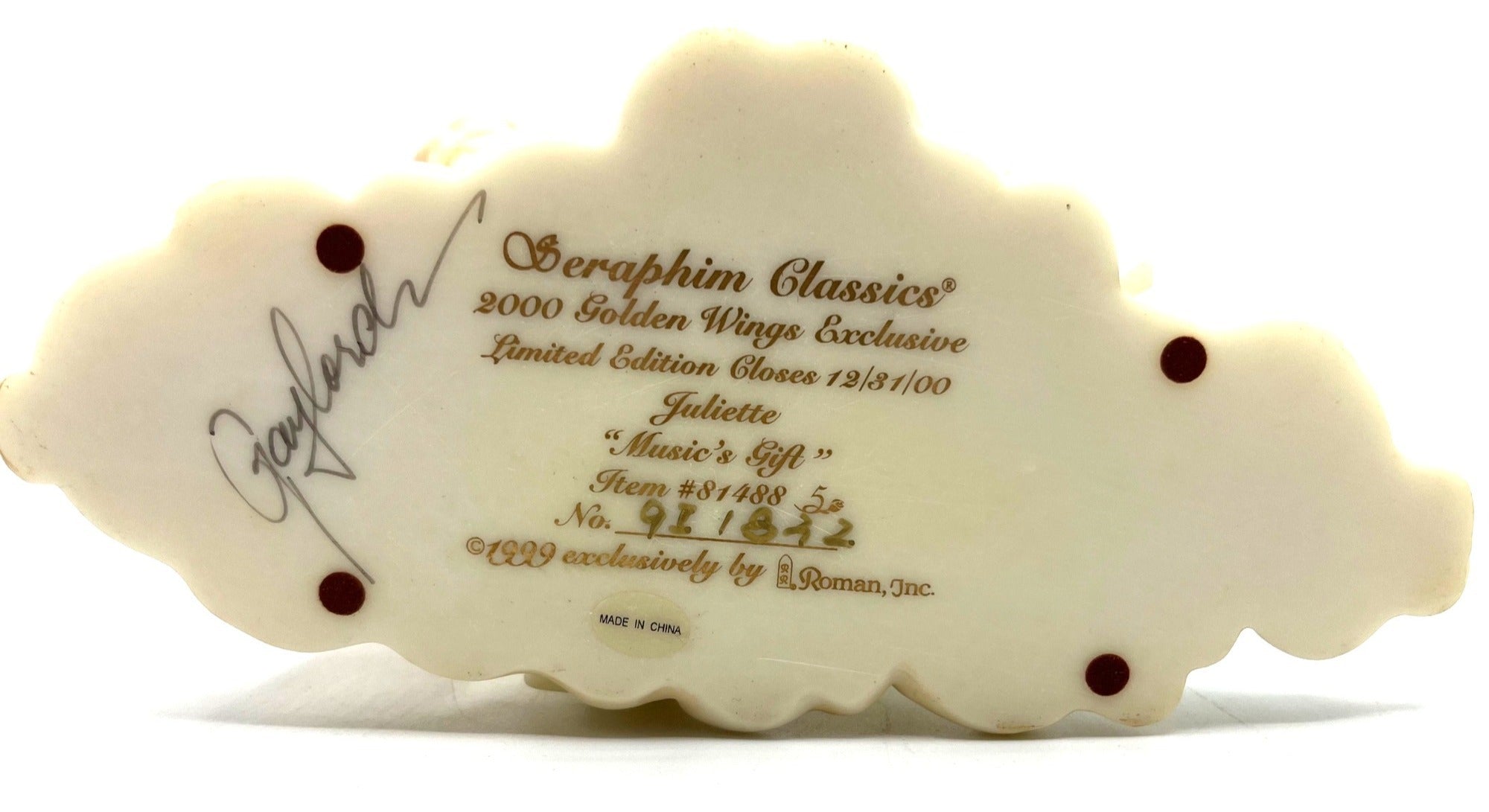 Seraphim Classics 2000 Golden Wings Exclusive Juliette Angel Figurine Playing Lute "Music's Gift" By Roman Inc 7.75 x 5"