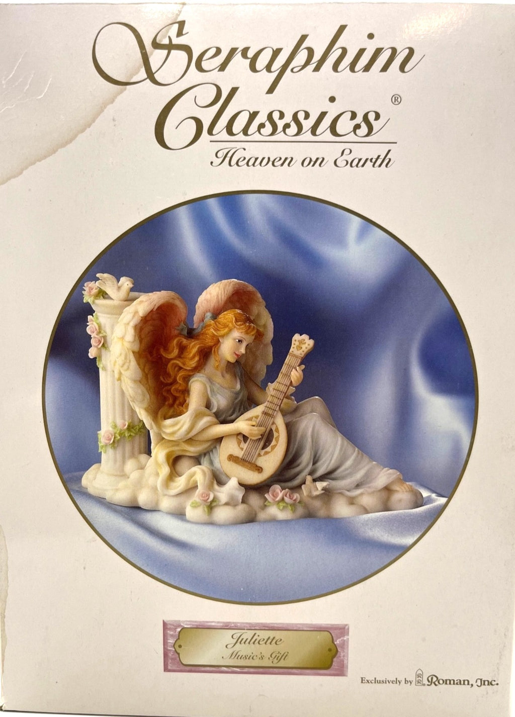Seraphim Classics 2000 Golden Wings Exclusive Juliette Angel Figurine Playing Lute "Music's Gift" By Roman Inc 7.75 x 5"