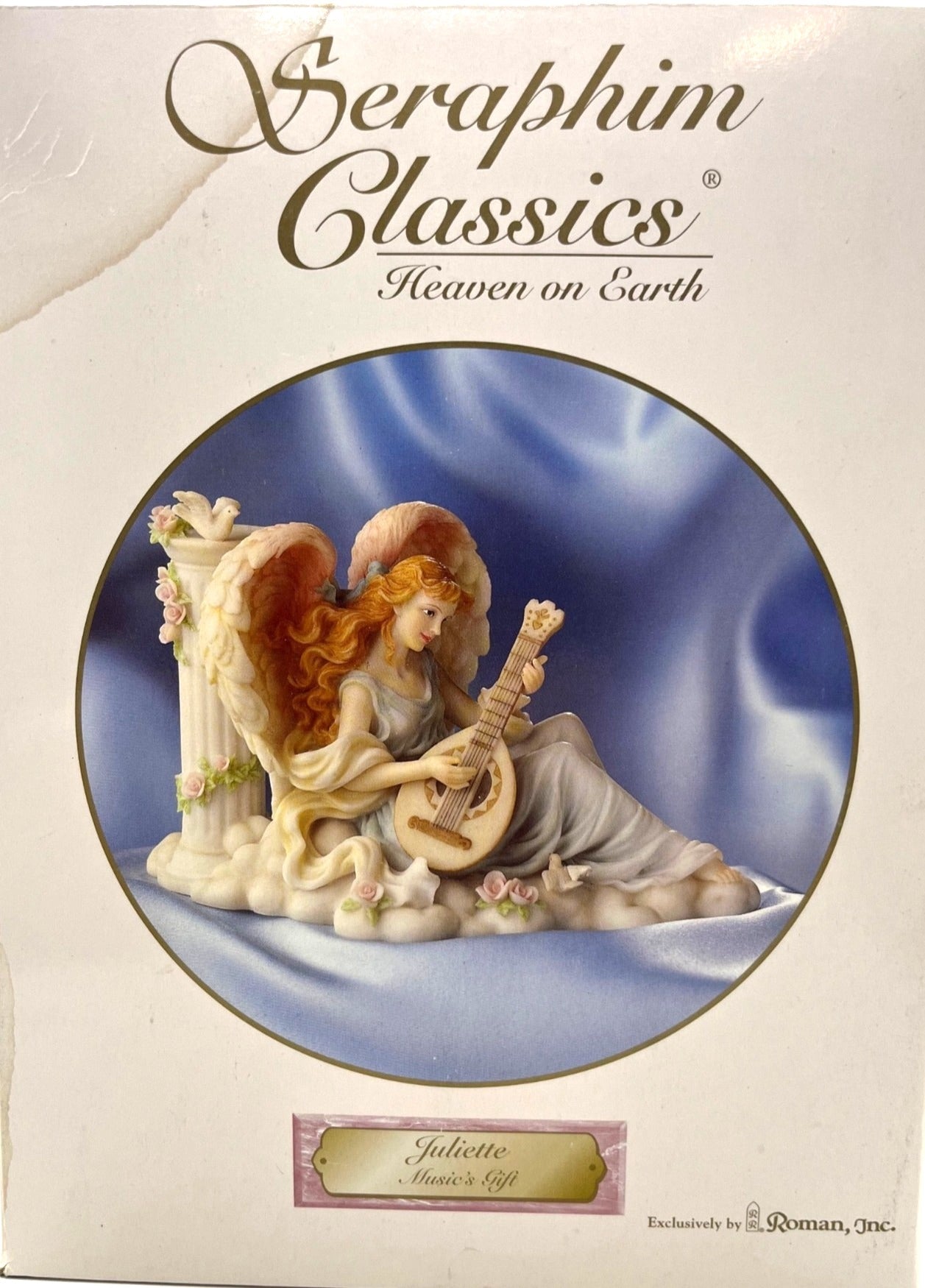Seraphim Classics 2000 Golden Wings Exclusive Juliette Angel Figurine Playing Lute "Music's Gift" By Roman Inc 7.75 x 5"