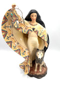 The Dreamcatcher Native American Woman Figurine With Wolf by Jo Anne Bird for Franklin Mint - 11.5" Tall