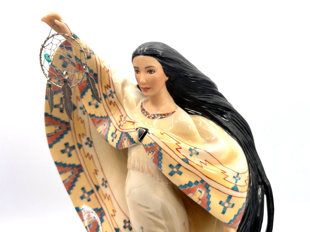 The Dreamcatcher Native American Woman Figurine With Wolf by Jo Anne Bird for Franklin Mint - 11.5" Tall